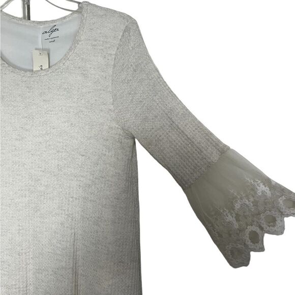 Francesca’s Collections Alya Cream Boho Lace Sleeve Waffle Knit Shift Dress - Picture 6 of 8